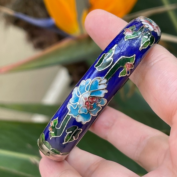 Vintage Jewelry - Vintage cloisonné blue bangle bracelet